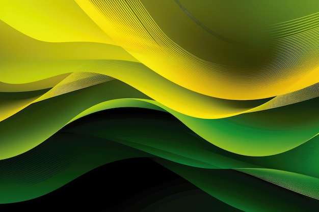 녹색 및 노란색 소용돌이가 있는 녹색 및 노란색 추상 배경 Generative AI