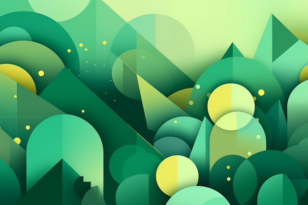 Green and yellow abstract background with a mountain and trees.