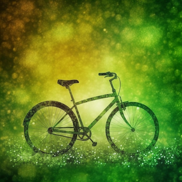 Foto una bicicletta verde e gialla con uno sfondo verde e la parola bici su di essa.