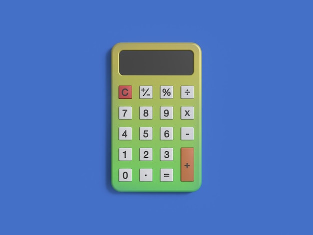 green yellow calculator on blue background 3d rendering minimal style