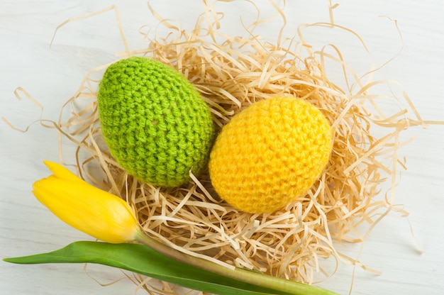 Green yellow crocheted easter eggs