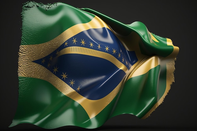 A green and yellow flag with the word brazil on it.