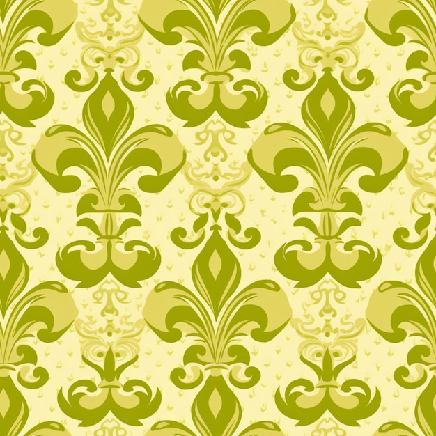 A green and yellow floral pattern with swirls and leaves generative ai