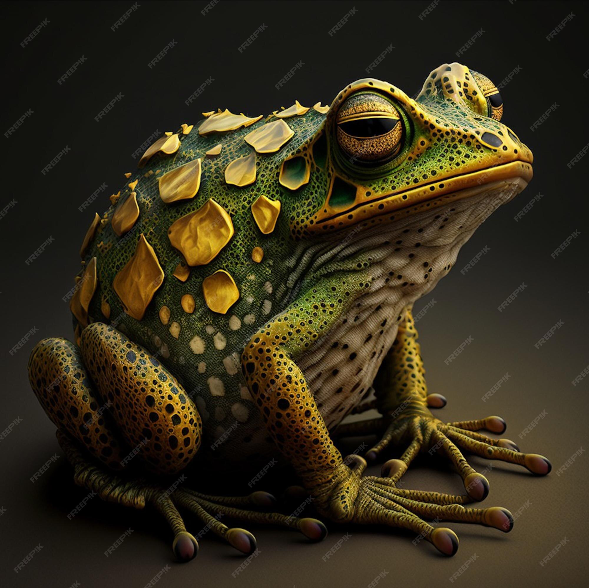 Premium Photo | A green and yellow frog with a yellow body and green spots.
