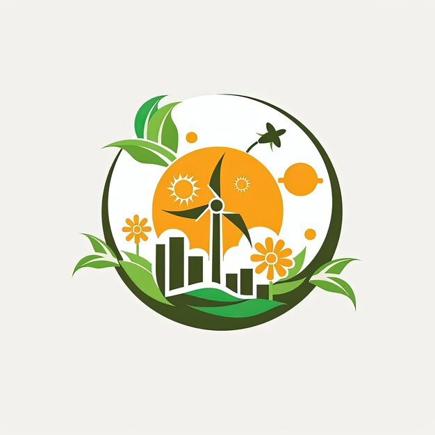 Photo a green and yellow logo with a windmill