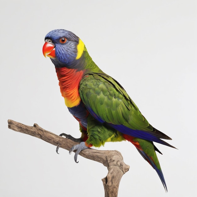 green and yellow parrot on white background