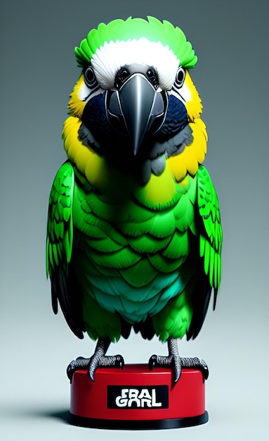 A green and yellow parrot with a pair of sunglasses on its head.