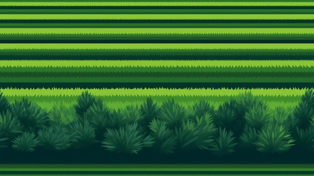 Photo a green and yellow pixel art style background with a field of grass and bushes.