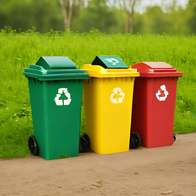 a green and yellow recycling bin with a recycle logo on it