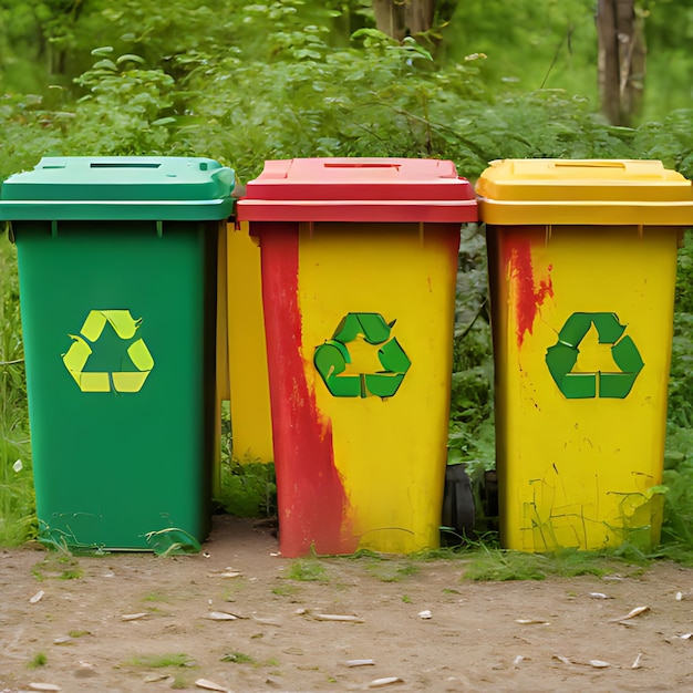 a green and yellow recycling bin with a recycle logo on it