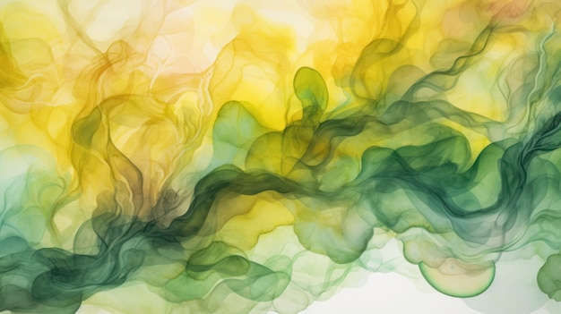 A green and yellow smoke is being poured into a white background.