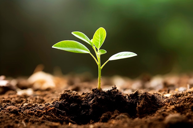 Green young plants sprouts growing in nutrientrich soil