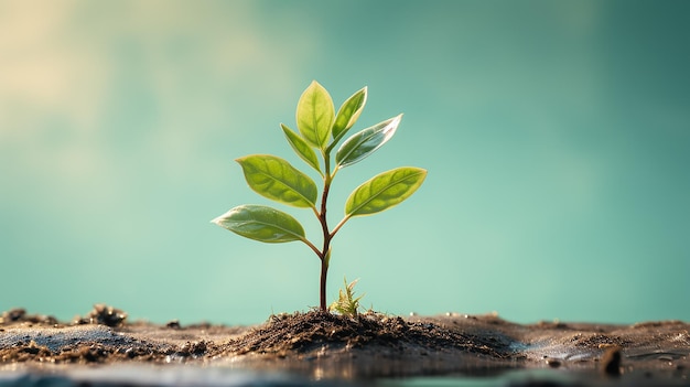 green young tree sprout on a blue blurred background idea business startup investment success