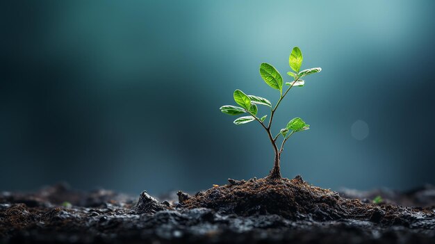 green young tree sprout on a blue blurred background idea business startup investment success