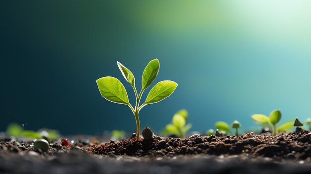 green young tree sprout on a blue blurred background idea business startup investment success