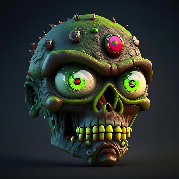 Green zombie emoji with big eyes in 3d generative ai