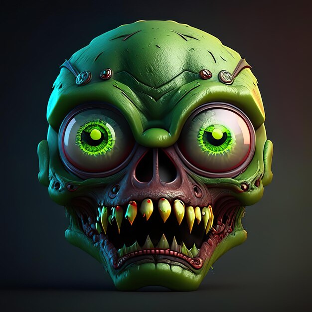 Green Zombie Emoji with Big Eyes in 3D Generative AI