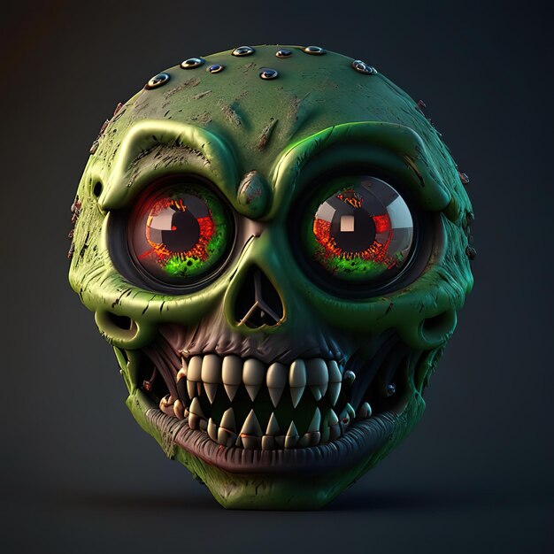 Green Zombie Emoji with Big Eyes in 3D Generative AI