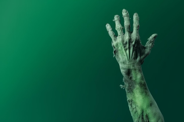 Foto mockup di mano di zombie verde orrore morto generare ai