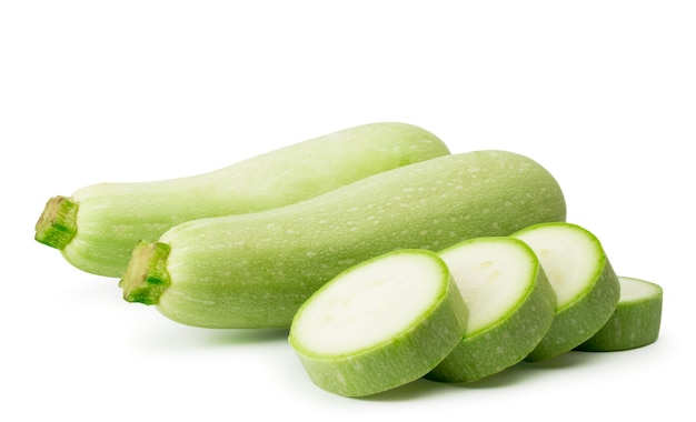 Green zucchini on a white background