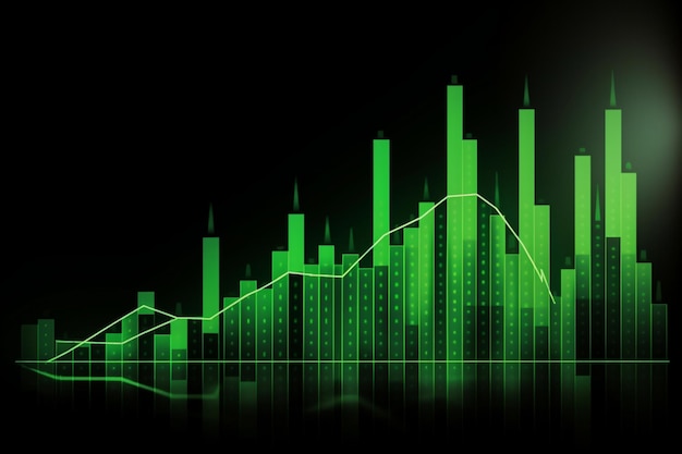 Greencolored financial graph depicts positive growth