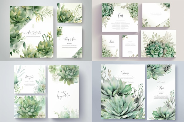 Photo greenery succulent and branches wedding invitation card save the date thank you rsvp template v