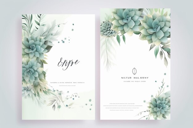 Greenery succulent and branches Wedding Invitation card save the date thank you rsvp template V