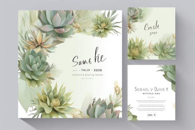 Photo greenery succulent and branches wedding invitation card save the date thank you rsvp template v