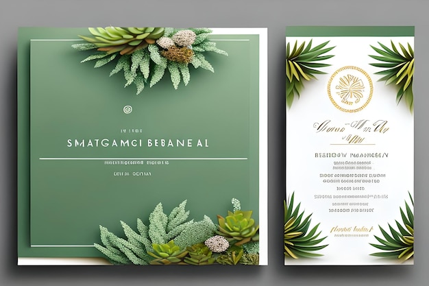 Photo greenery succulent and branches wedding invitation card save the date thank you rsvp template v