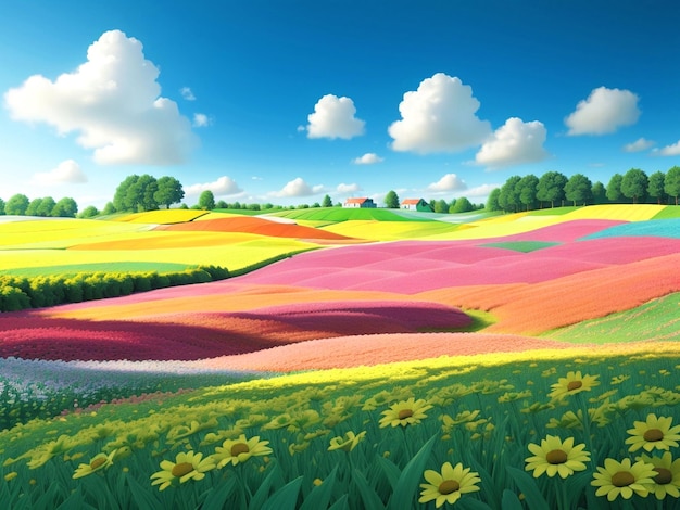 Greenfield is gevuld met veel bloemen een winnaar een kleur veld levendige kleuren Ai gegenereerd beeld