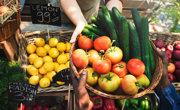 Greengrocer selling organic fresh agricultural product 