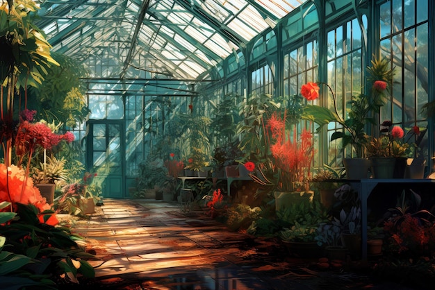 Greenhouse inside plants Garden nature Generate Ai