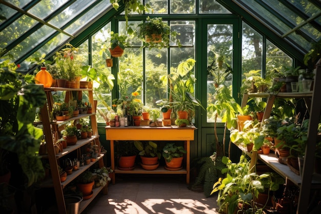 窓辺の鉢に花や植物のある温室 植物のある温室 屋内園芸 AI 生成