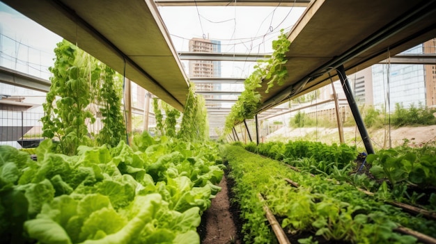 A greenhouse with lettuce growing in it