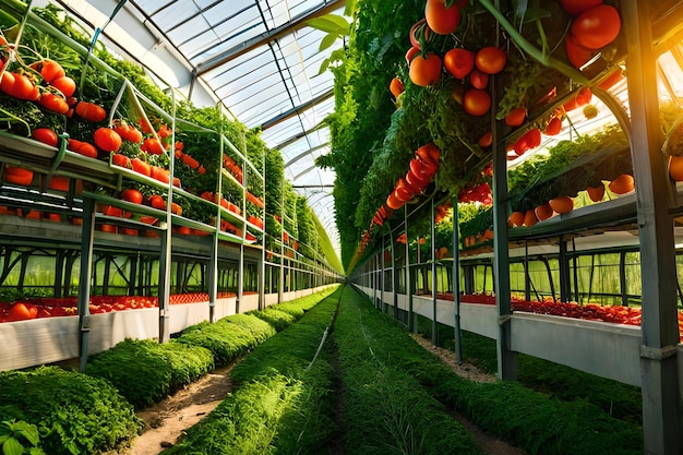 A greenhouse with a lot of tomatoes on it