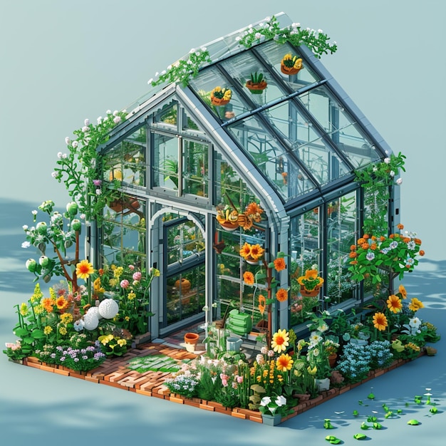 Photo a greenhouse with plants and flowers inside generative ai