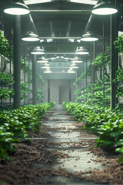 식물과 채소의 새끼를 가진 온실 (Generative AI)