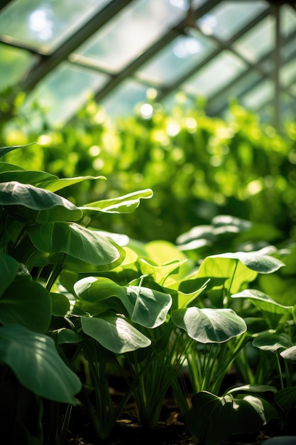 Теплица с разнообразной зеленью и овощами, которые пышно растут в защищенной среде Генеративный ИИ