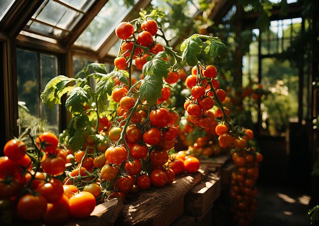 Photo greenhouse with vineripened toma