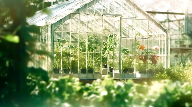 Photo greenhouses closeup in the garden in sunny day