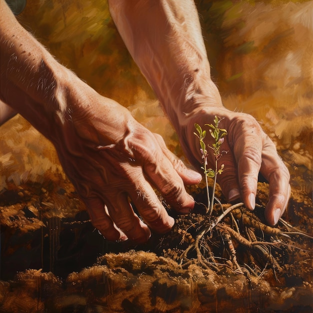 Greening the Planet Two Hands Planting Tree in Rich Soil