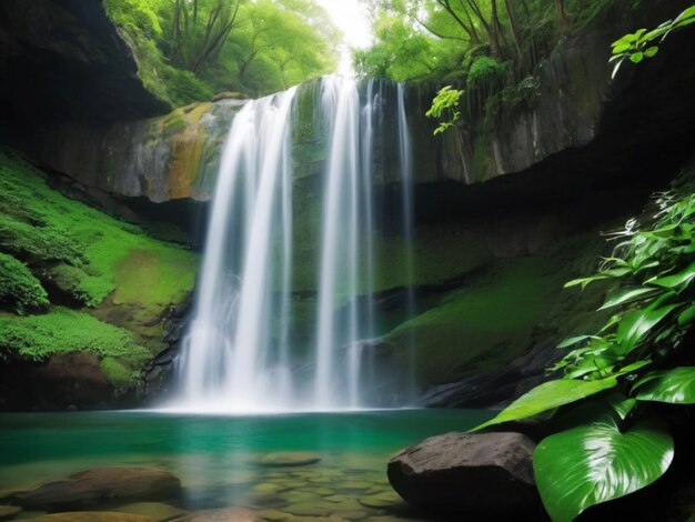 Photo a greenpetaled waterfall cascading down rocks