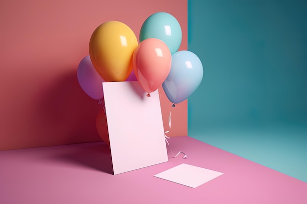 Greeting card for anniversary day with balloons and empty space