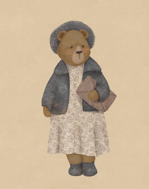 Greeting card drawing of a cartoon bear