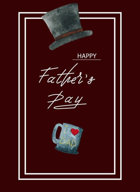 Photo greeting card for fathers day watercolor handdrawing