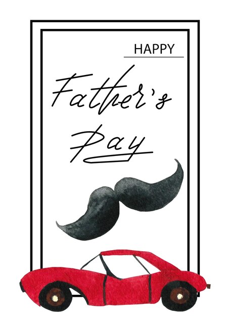 Photo greeting card for fathers day watercolor handdrawing