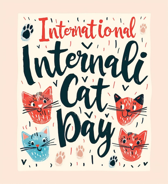 Greeting card for International Cat Day featuring adorable cat paws Vector illustration in a flat s