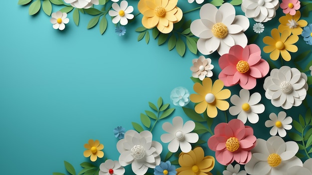 Greeting card invitation template 3d Hello Spring banner with colorful flowers and leaves Modern ban