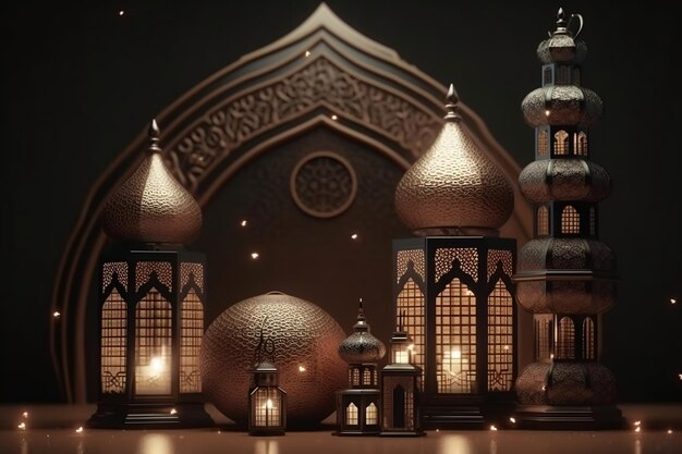 Поздравительная открытка на исламский Новый год в вечерних тонах Ai генеративный