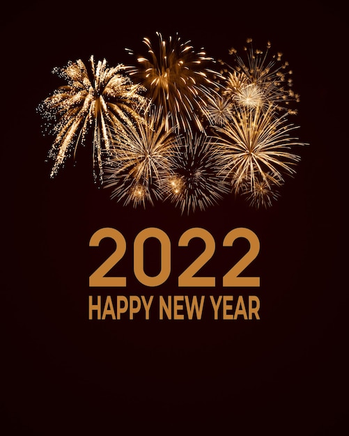 Photo greeting card new year 2022 with fireworks. holiday banner illustration